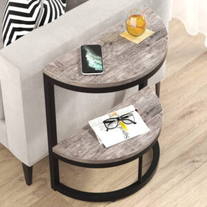 Tribesigns Half Round End Table, Narrow Side Table with Metal Frame - A28