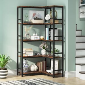 Tribesigns 5-Tier Corner Bookshelf – Industrial Large Etagere Bookcase - B20