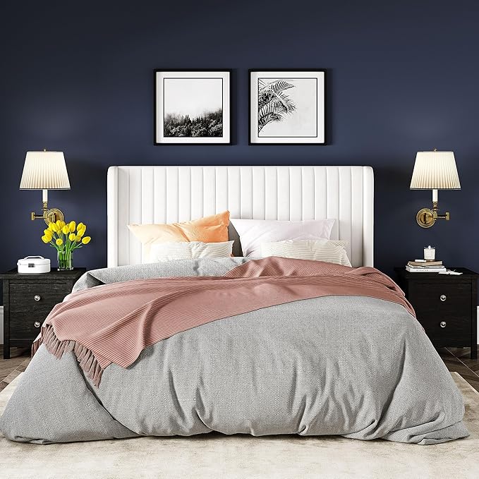 Allewie Full-Size Velvet Bed Frame, Vertical Channel Tufted Wingback Headboard, No-Box-Spring Platform Bed - C16 - Image 3