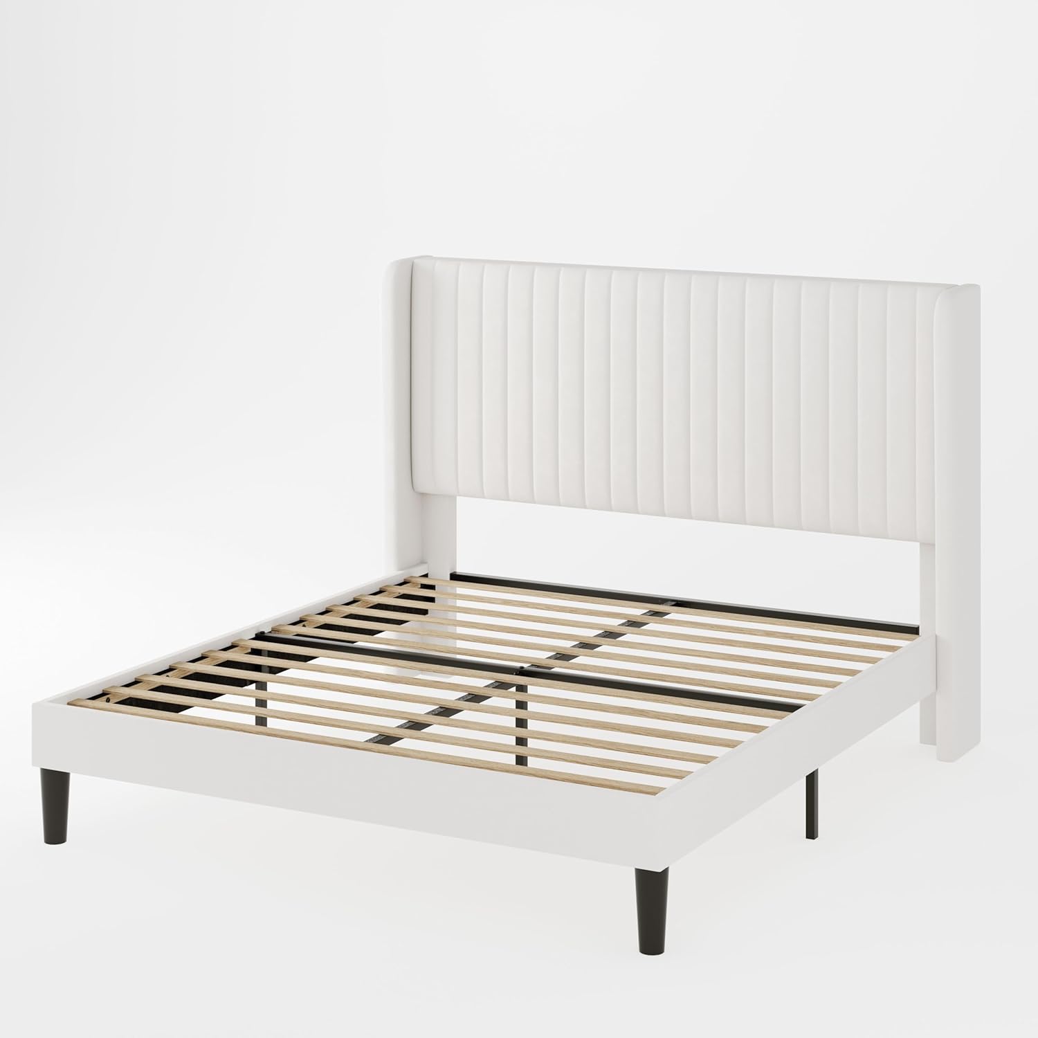 Allewie Full-Size Velvet Bed Frame, Vertical Channel Tufted Wingback Headboard, No-Box-Spring Platform Bed - C16 - Image 9