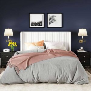 Allewie Full-Size Velvet Bed Frame, Vertical Channel Tufted Wingback Headboard, No-Box-Spring Platform Bed - C16