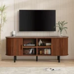 MARNUR TV Stand for 60" TV, Wood Entertainment Center with Storage & Shelves, 2 Sliding Tambour Doors, Mid-Century Modern - B26