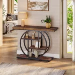 Tribesigns Console Table, Industrial 4-Tier Sofa Entryway Table with Circle Base - A15