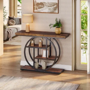 Tribesigns Console Table, Industrial 4-Tier Sofa Entryway Table with Circle Base - A15