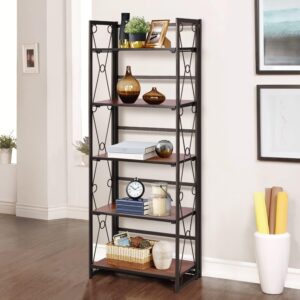 VECELO Bookshelf No Assembly, 5 Shelf Folding Bookcase, Book Shelves Organizer - B16
