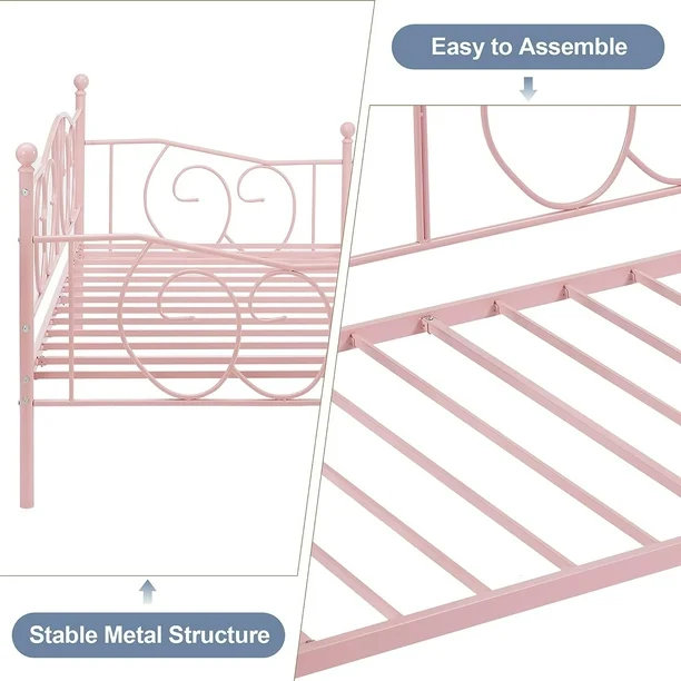 VECELO Twin Size Metal Daybed with Headboard and Metal Slat Support - C8 - Image 5