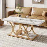 Tribesigns Rectangle Coffee Table with Faux Marble Top & Shelf - A26