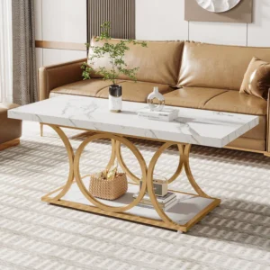 Tribesigns Rectangle Coffee Table with Faux Marble Top & Shelf - A26