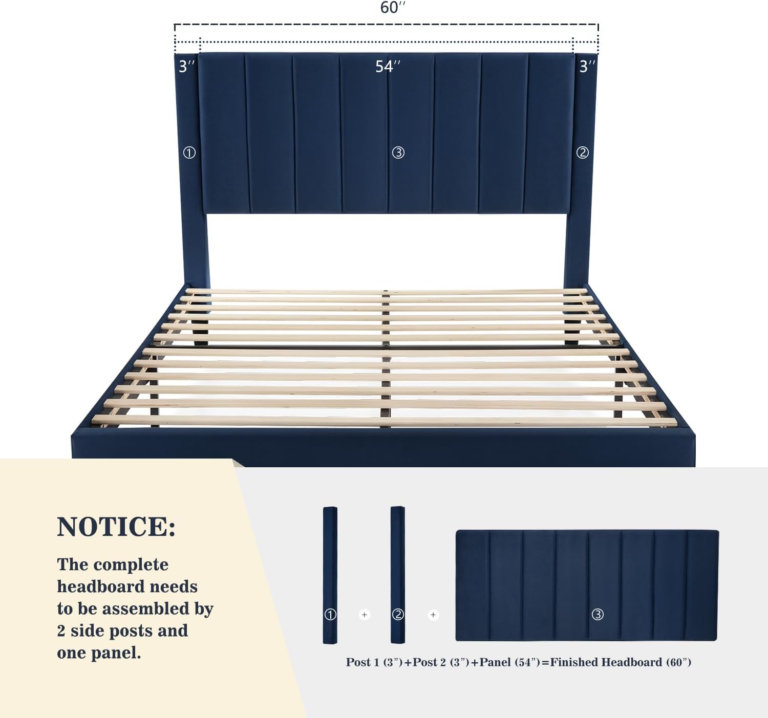 ALLEWIE Upholstered Platform Bed Frame with Adjustable Headboard and Wooden Slat Foundation - C12 - Image 4