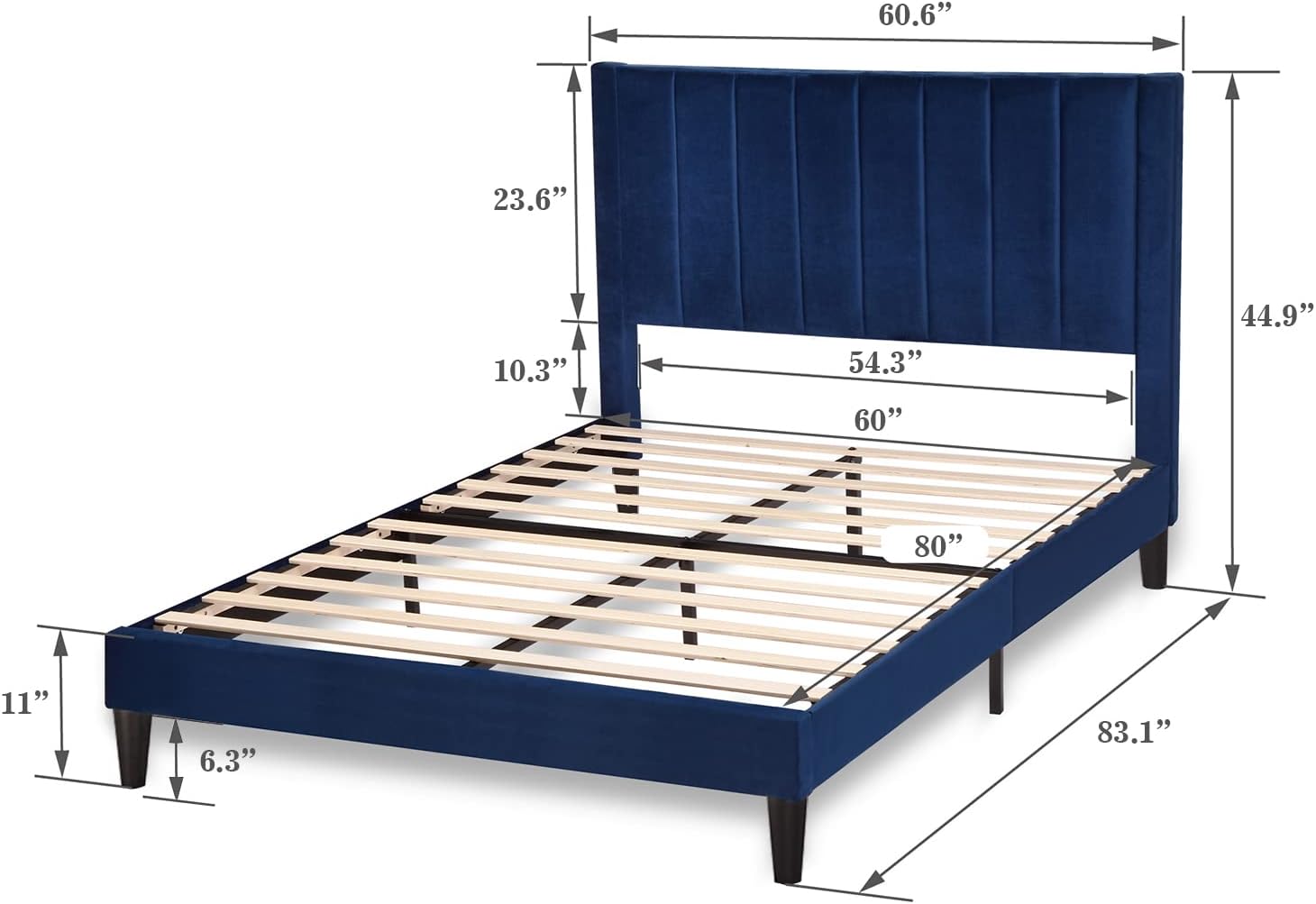 ALLEWIE Upholstered Platform Bed Frame with Adjustable Headboard and Wooden Slat Foundation - C12 - Image 5