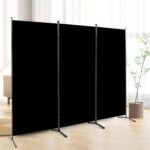 CHOSENM 3 Panel Folding Privacy Screens, 6 FT Tall Wall Divider with Metal Frame