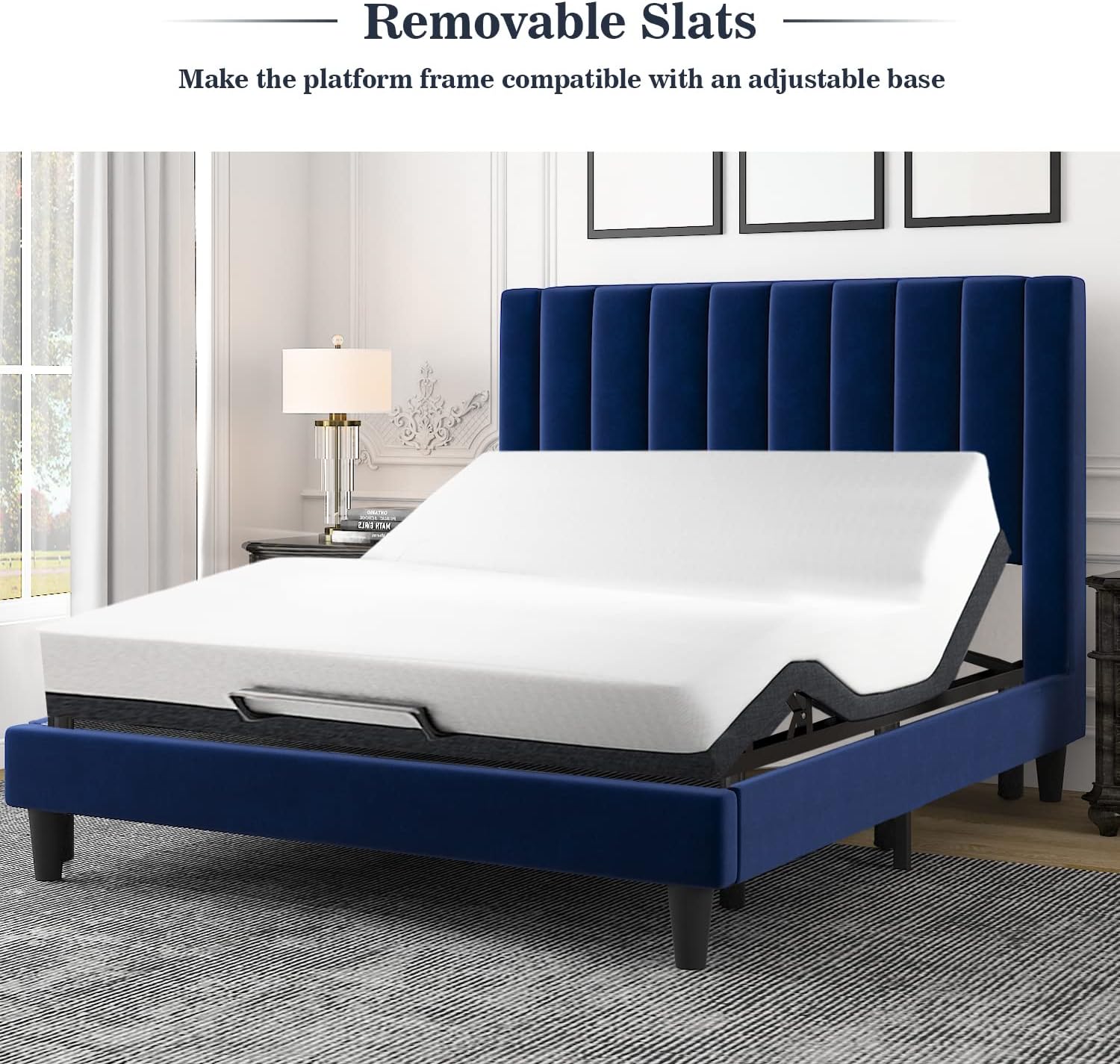 ALLEWIE Upholstered Platform Bed Frame with Adjustable Headboard and Wooden Slat Foundation - C12 - Image 10