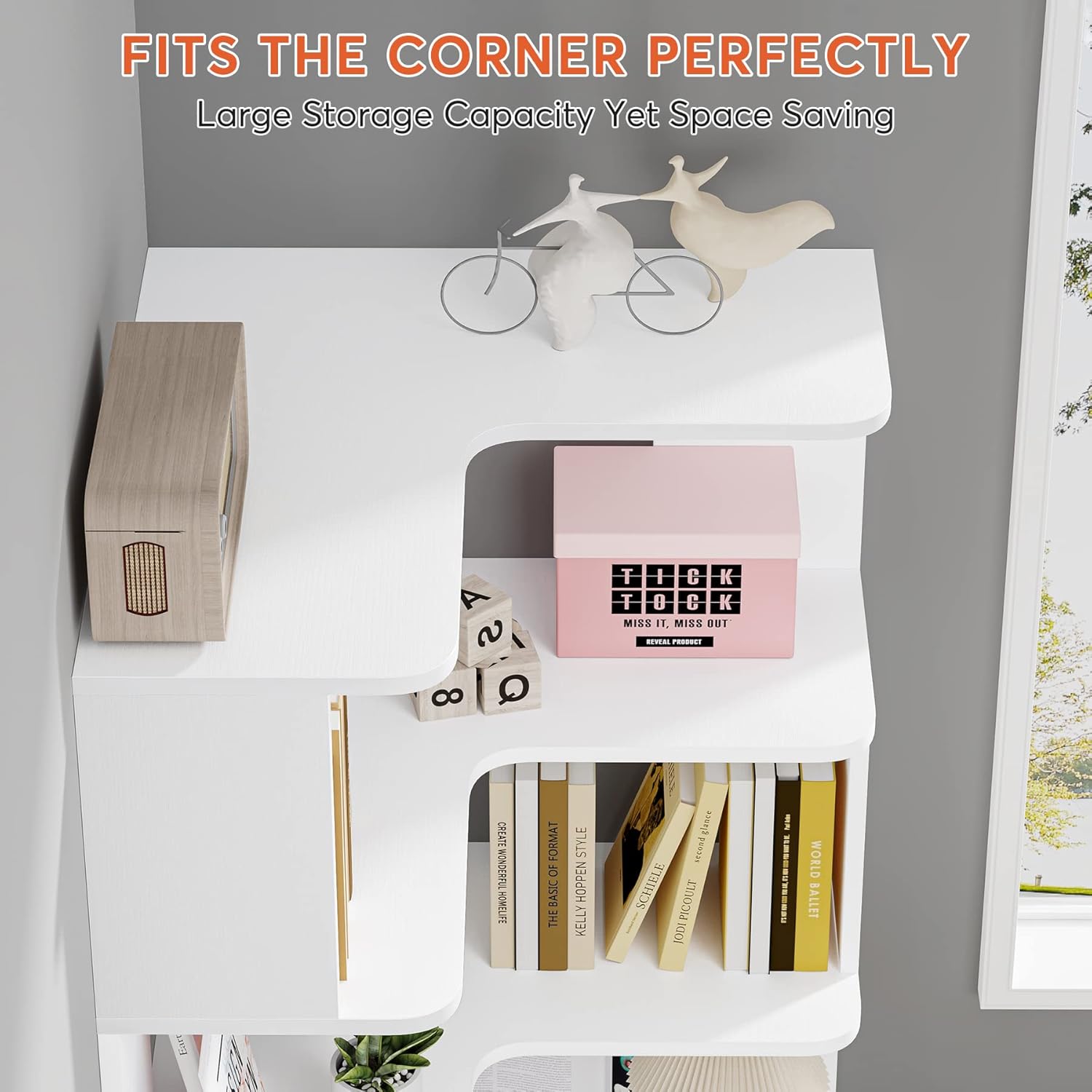 Tribesigns 6-Tier Corner Bookshelf, Corner Bookcase with Anti-Drop Panel -A5 - Image 5