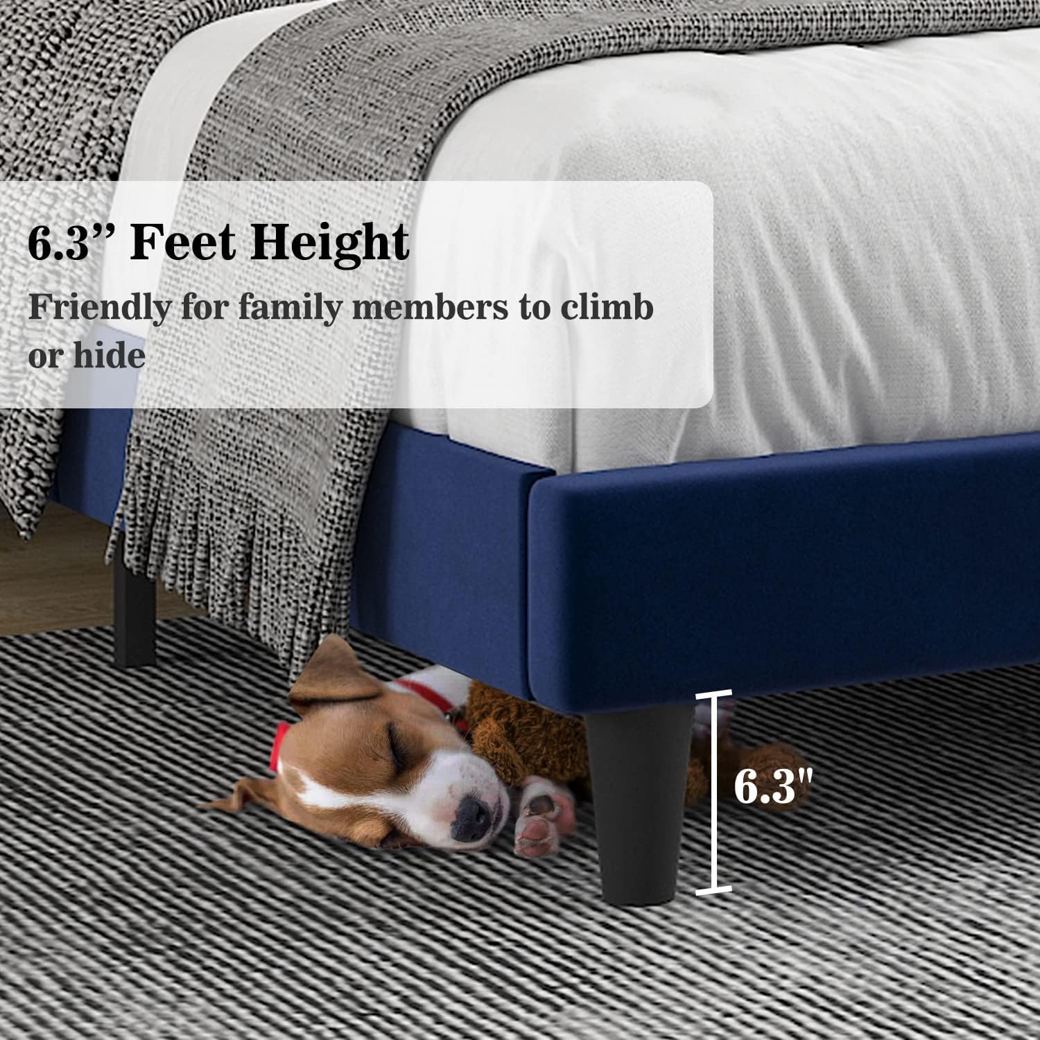 ALLEWIE Upholstered Platform Bed Frame with Adjustable Headboard and Wooden Slat Foundation - C12 - Image 8