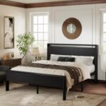 ALLEWIE Platform Bed Frame with Upholstered Headboard and Footboard, Wooden Slat Foundation - C15