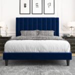 ALLEWIE Upholstered Platform Bed Frame with Adjustable Headboard and Wooden Slat Foundation - C12