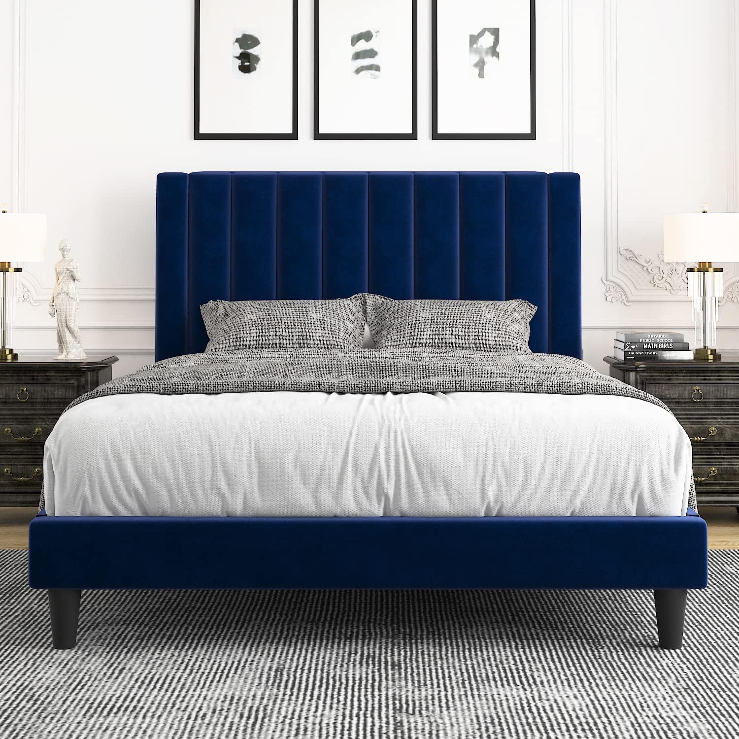 ALLEWIE Upholstered Platform Bed Frame with Adjustable Headboard and Wooden Slat Foundation - C12