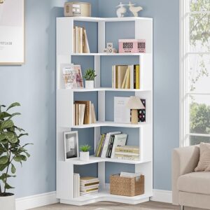 Tribesigns 6-Tier Corner Bookshelf, Corner Bookcase with Anti-Drop Panel -A5