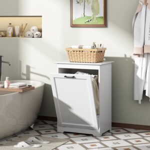 JAXPETY Tilt Out Trash Cabinet Kitchen Trash Can Holder Wood Laundry Hamper Recycling Trash Cabinet