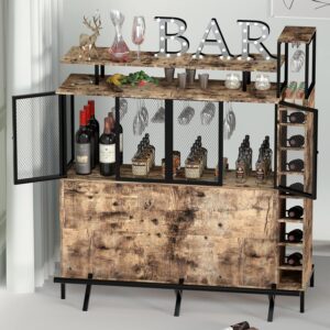 PAKASEPT Home Bar Table – 4-Tier Liquor Cabinet with Stemware Racks & Wine Storage Shelves - B21