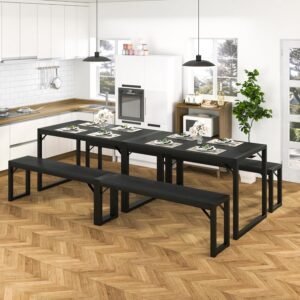 Allewie 3-Piece Kitchen Dining Table Set with 2 Benches