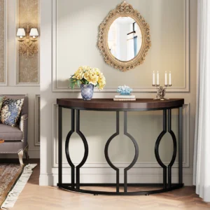 Tribesigns Industrial Console Table, Half Moon Shaped Accent Sofa Table - A14