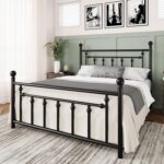 ALLEWIE Victorian Style Metal Platform Bed Frame with Curved Headboard, Noise-Free Design - C18