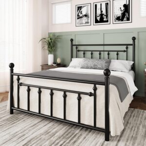 ALLEWIE Victorian Style Metal Platform Bed Frame with Curved Headboard, Noise-Free Design - C18