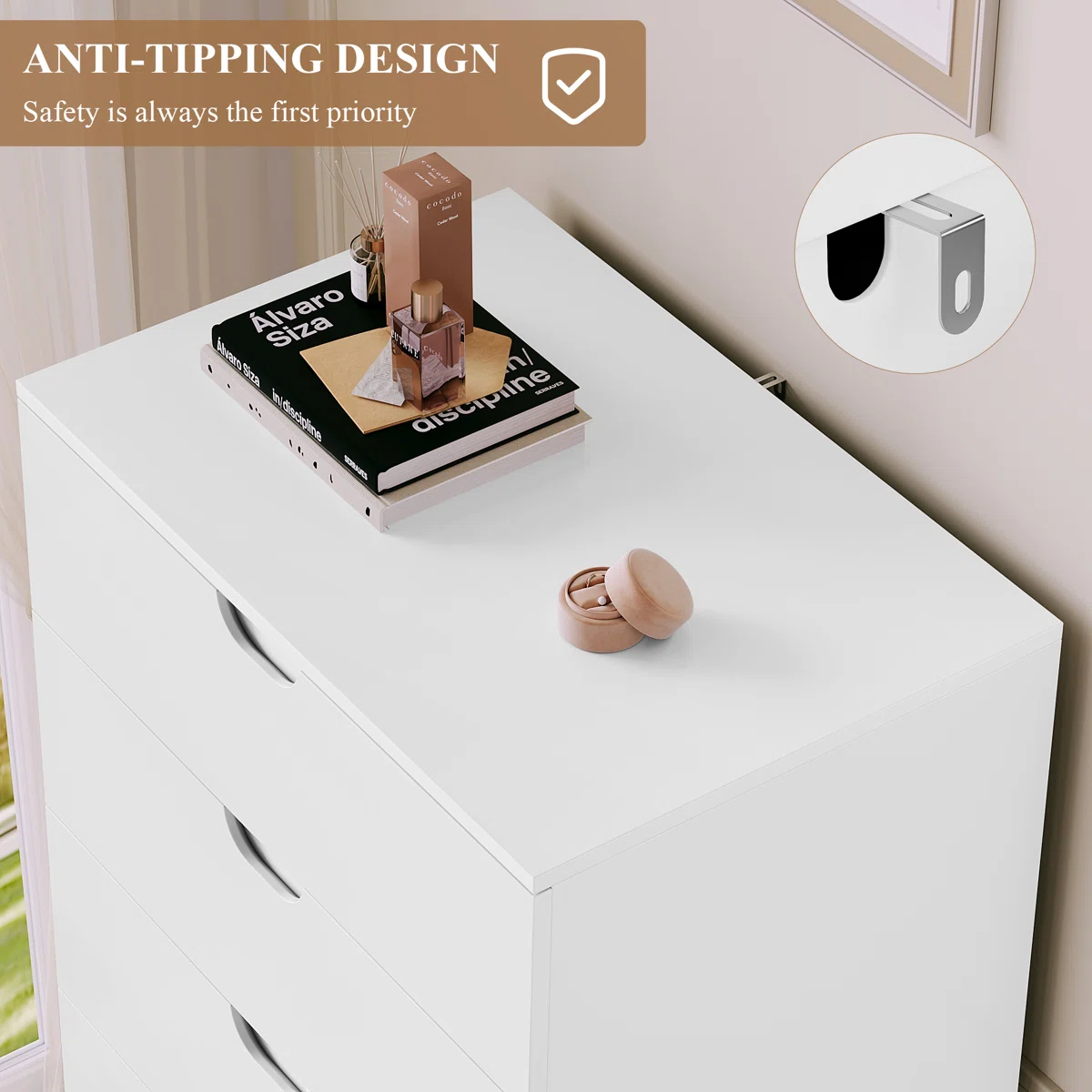 Wade Logan Auvo 6-Drawer Chest for Bedroom & Living Room, Handleless Design, White - Image 3