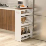 Ebern Designs 4-Tier Rolling Storage Cart 8" Slim Kitchen Cart on Wheels with Open Shelves