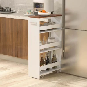 Ebern Designs 4-Tier Rolling Storage Cart 8" Slim Kitchen Cart on Wheels with Open Shelves