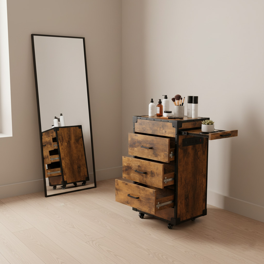 RESHABLE Rolling Salon Station Beauty Barber Spa Trolley Storage Cart w/ 3 Drawers - B31 - Image 5