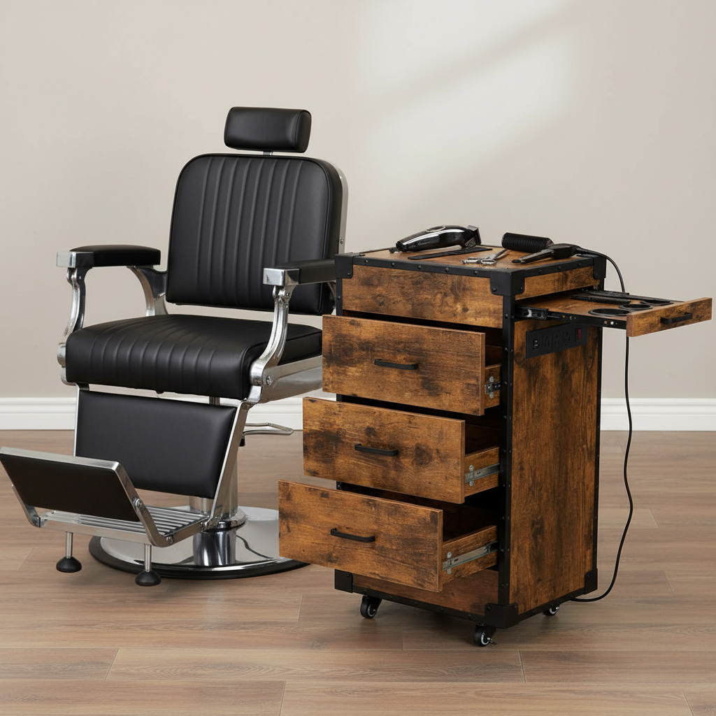 RESHABLE Rolling Salon Station Beauty Barber Spa Trolley Storage Cart w/ 3 Drawers - B31 - Image 6