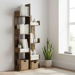 VECELO Tree-Shaped Bookshelf – 8-Shelf Geometric Bookcase - B17