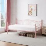 VECELO Twin Size Metal Daybed with Headboard and Metal Slat Support - C8