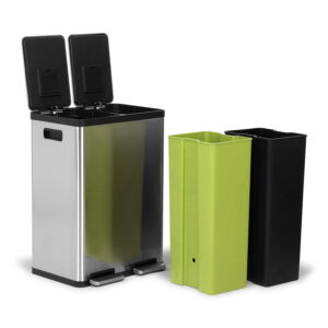 Simpli-Magic Dual Compartment Trash Can with Separate Foot Pedals, Rectangular Stainless Steel Trash Bin, 60 L - B33 