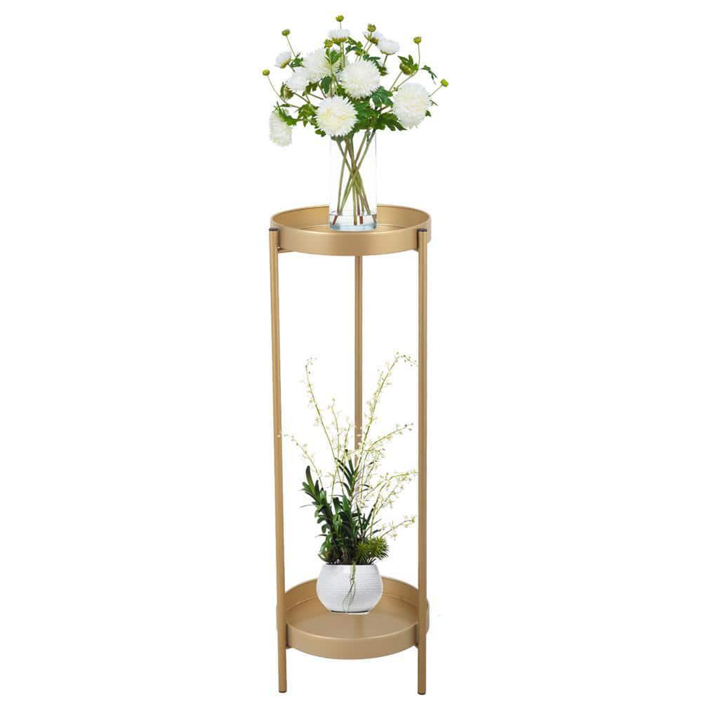JAXPETY Metal Corner Plant Stand, 2-Tier Round Tray (Gold) - Image 4