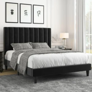 SIFURNI Modern Upholstered Platform Bed with Vertical Channel Tufted Headboard - C11
