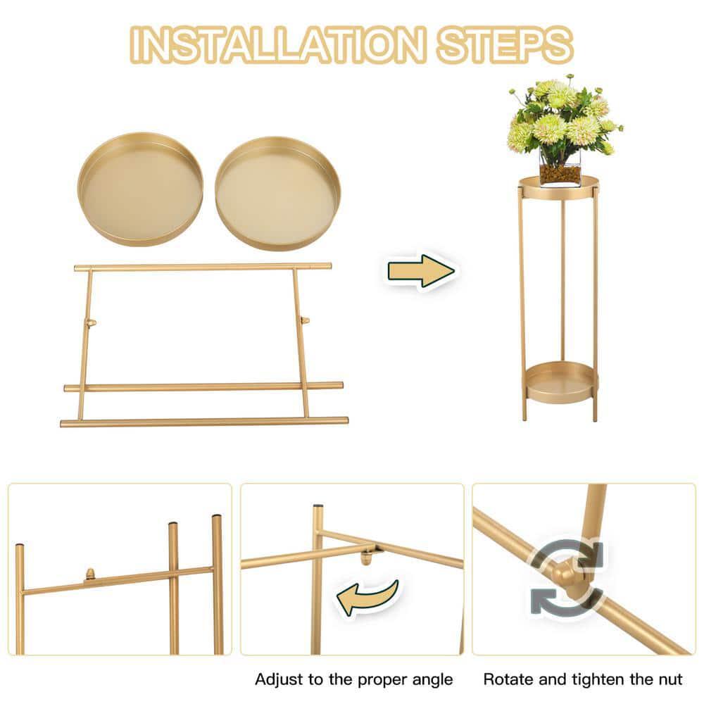 JAXPETY Metal Corner Plant Stand, 2-Tier Round Tray (Gold) - Image 10
