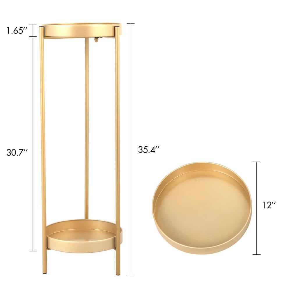 JAXPETY Metal Corner Plant Stand, 2-Tier Round Tray (Gold) - Image 6