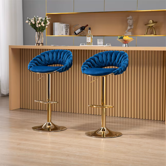 AHIOU HOME Set of 2 Adjustable Upholstered Swivel Metal Bar Stools with Backrest - E12 - Image 3