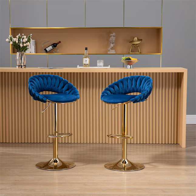 AHIOU HOME Set of 2 Adjustable Upholstered Swivel Metal Bar Stools with Backrest - E12 - Image 2