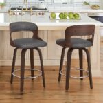 LUE BONA Set of 2 Counter-Height Upholstered Swivel Bar Stools with Faux Leather Seats - E4