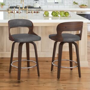 LUE BONA Set of 2 Counter-Height Upholstered Swivel Bar Stools with Faux Leather Seats - E4