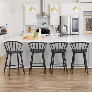 LUE BONA Set of 4 Counter-Height Wooden Bar Stools with Backrest - E5