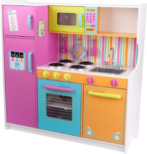 KidKraft Deluxe Big and Bright Toy Kitchen for Kids, Wooden Play Kitchen with Toy Phone and Kitchen Accessories - D5