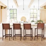 LUE BONA Counter Height Upholstered Bar Stools with Backrest, Set of 2 – Brown - E18