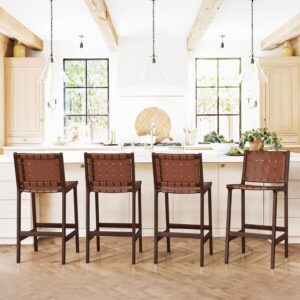 LUE BONA Counter Height Upholstered Bar Stools with Backrest, Set of 2 – Brown - E18