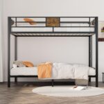 SHA CERLIN Loft Bunk Bed Twin Over Twin Size with Ladder and Guardrail, Space-Saving Metal Design - C24