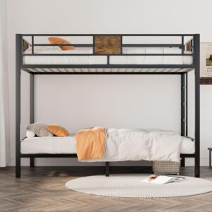 SHA CERLIN Loft Bunk Bed Twin Over Twin Size with Ladder and Guardrail, Space-Saving Metal Design - C24